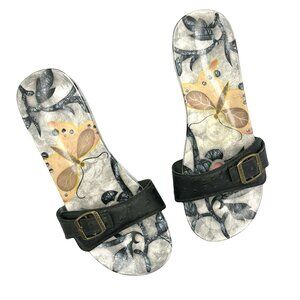 Happy Feet Vtg Slip On Leather Stone Sole Butterfly Sandals